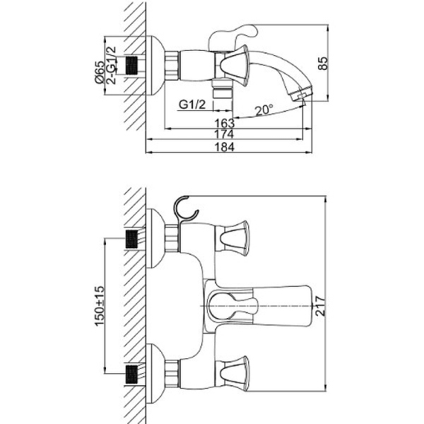 Смеситель D&K Grimm Hessen DA1383201 для ванны с душем