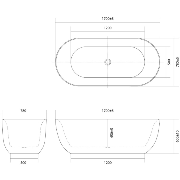 Ванна акриловая Aquatek Афина 170x78 AQ-44778, отдельностоящая