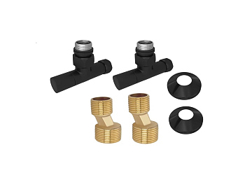 Комплект фитингов для подключения водяных полотенцесушителей, цвет черный муар, AQ 1020BL