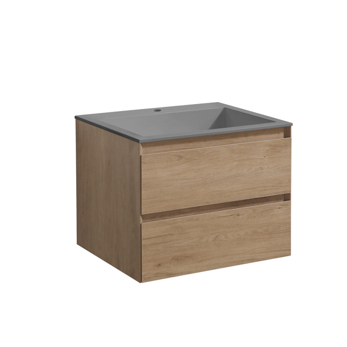 Тумба с раковиной Vincea Luka 600 подвесная, 2 выкатных ящика soft-close, N.Oak, VMC-2L600NO+VCB-13600W