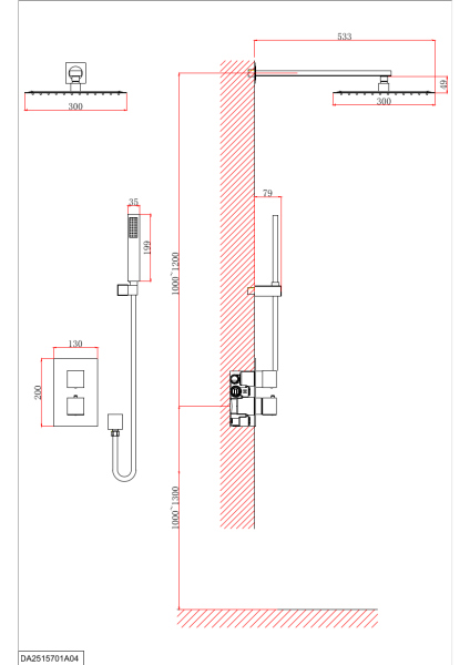 Душевая система D&K встраиваемая термостатическая Bayern.Liszt (DA2515701A04)