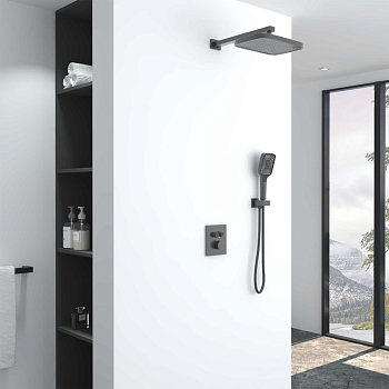 Душевой комплект Vincea VSFW-321MT1GM встраиваемый, термостат, двухрежимный, вороненая сталь