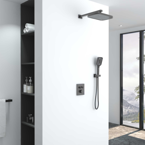 Душевой комплект Vincea VSFW-321MT1GM встраиваемый, термостат, двухрежимный, вороненая сталь