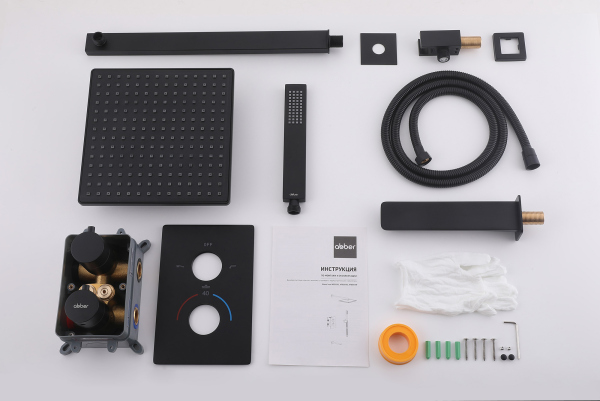 Душевая система ABBER Weiss Insel AF8050B скрытого монтажа с изливом, термостат, черная матовая