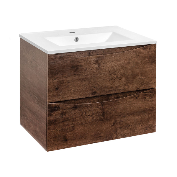 Тумба с раковиной Vincea Mia 700 подвесная, 2 выкатных ящика soft close, R.Wood, VMC-2MC700RW+VBS-13960MB