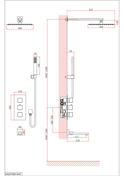 Душевая система для ванны и душа D&K встраиваемая матовое золото Bayern.Liszt (DA2515607A04)