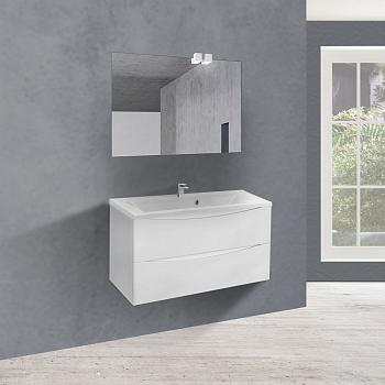 Тумба с раковиной Vincea Mia 900 подвесная, 2 выкатных ящика soft close, G.White, VMC-2MA900GW+VCB-3M900W