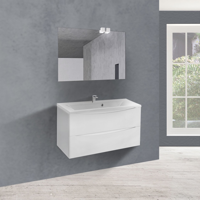 Тумба с раковиной Vincea Mia 900 подвесная, 2 выкатных ящика soft close, G.White, VMC-2MA900GW+VCB-3M900W