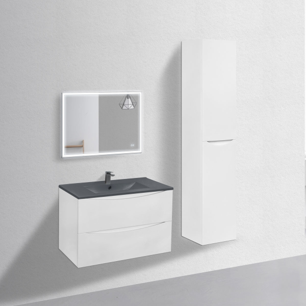 Тумба с раковиной Vincea Mia 800 подвесная, 2 выкатных ящика soft close, G.White, VMC-2MC800GW+VBS-13980