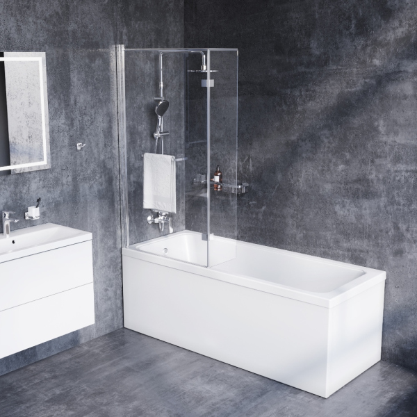 Душевая шторка на борт ванны 150х80 см, с полотенцедержателем Damixa Skyline, DX35WBS-D7W1-150MT