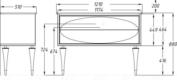 Тумба с раковиной Smile Ибица 120 белая, фурнитура золото