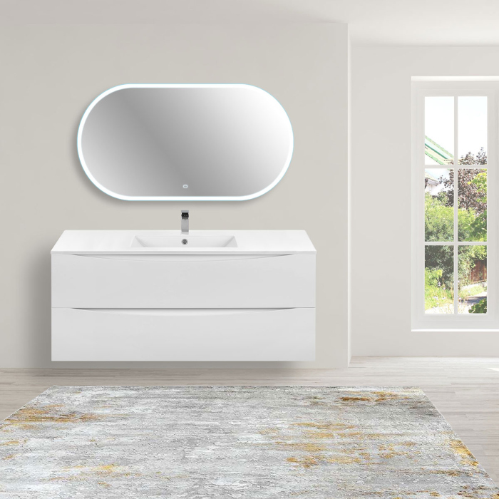 Тумба с раковиной Vincea Mia 1200 подвесная, 2 выкатных ящика soft close, G.White, VMC-2MC120GW+VBS-13121