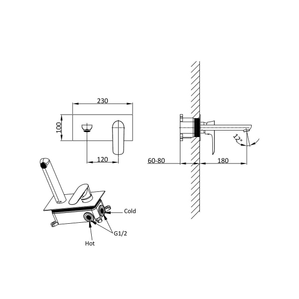 Смеситель для раковины Vincea Esse VBFW-1E1MB встраиваемый однорычажный, черный