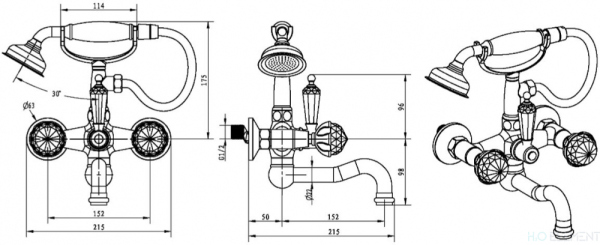 Смеситель Boheme Imperiale Presente 333 для ванны с душем