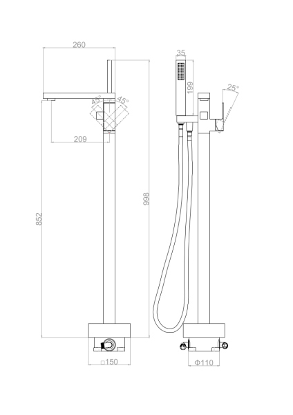 Напольный смеситель для ванны с душем D&K Bayern.Liszt (DA1516005)
