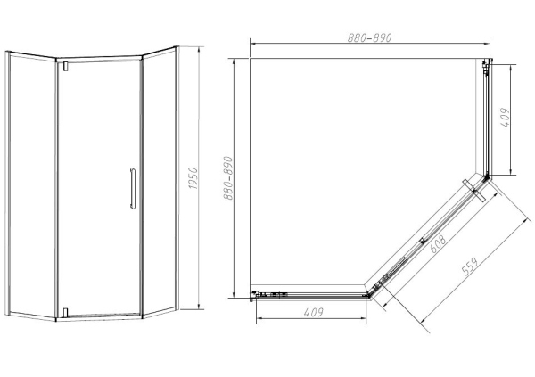 Душевой уголок Vincea Slim-N VSP-4SN900CLB, 900*900, черный, стекло прозрачное