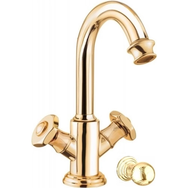 APHRODITE-LS2-03/24-M Смеситель на раковину с донным клапаном,  исполнение  золото, ручки Шар