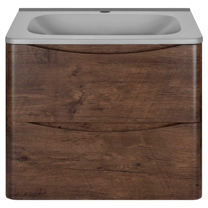 Тумба с раковиной Vincea Paola 600 подвесная, 2 выкатных ящика soft close, R.Wood, VMC-2P600RW+VCB-2VP600W