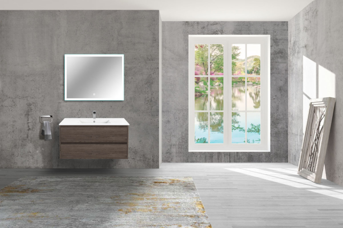 Тумба с раковиной Vincea Gio 100 подвесная, 2 выкатных ящика soft-close, R.Oak, VMC-2G100RO+VBS-13100MB