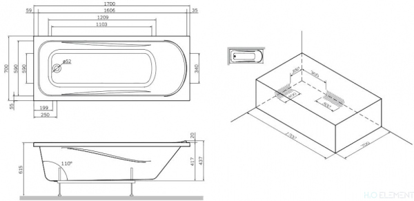 Акриловая ванна AM.PM Sense W75A-170-070W-KL 170х70 см