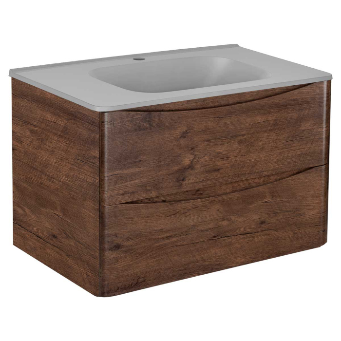 Тумба с раковиной Vincea Paola 800 подвесная, 2 выкатных ящика soft close, R.Wood, VMC-2P800RW+VCB-2VP800W