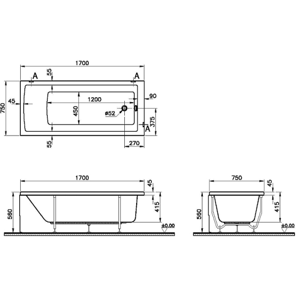 Акриловая ванна Vitra Neon 170x75 52280001000