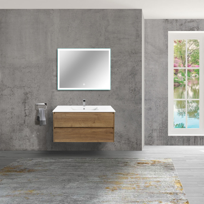 Тумба с раковиной Vincea Gio 100 подвесная, 2 выкатных ящика soft-close, T.Oak, VMC-2G100TO+VBS-13100