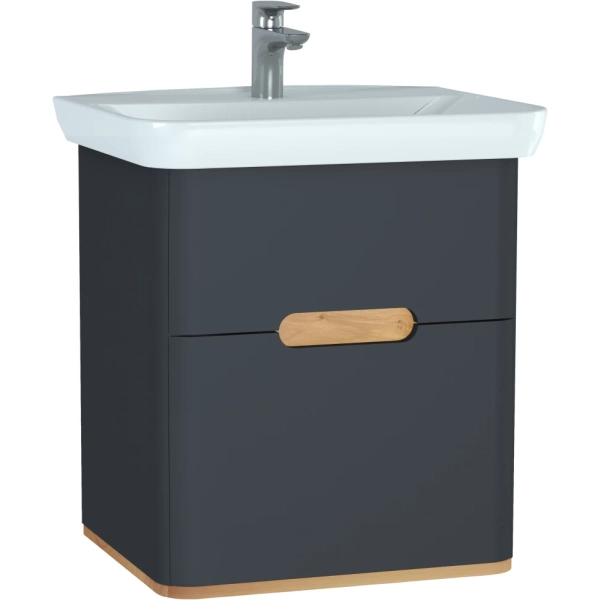 Шкаф Sento с раковиной, с 2 ящиками, 65 см, с LED подсветкой, цвет матовый антрацит ( ножки 61069 за